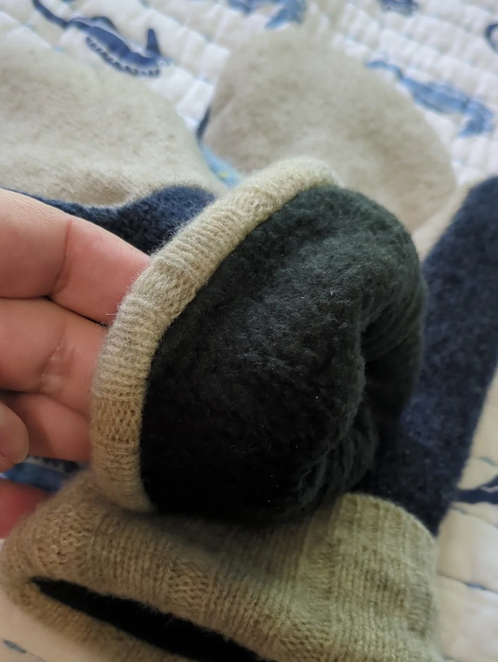 Wool Cashmere No Brand Quality Knit Mittens - Blue, Gray, Cream One Size Unisex